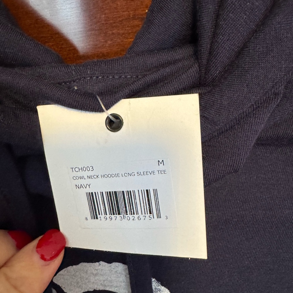 Navy Cowl Neck Long Sleeve Tee lakegirl brand - Picture 2 of 6